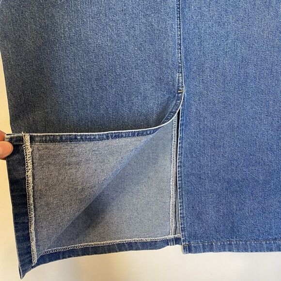 Vintage Lee Denim Midi Skirt Sz 16 Blue Medium Wash Elastic Waist Modest Grunge - Picture 6 of 9